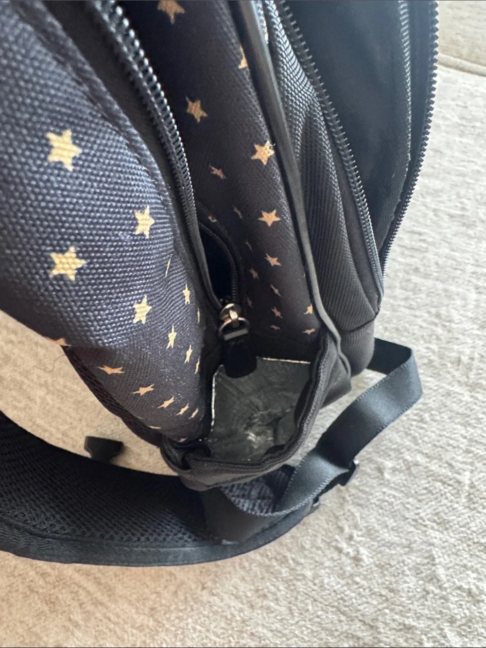 Bonton Black Backpack with Gold Star Print and Gold Trim